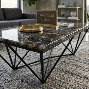 Black Agate Table Top | Luxury Semi Precious Stone Slab image 2