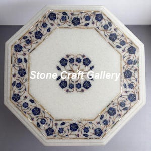 Marble Inlay Table Top Luxury Stone Accent Table Unique Handcrafted Artistic Decor for Home Living Room