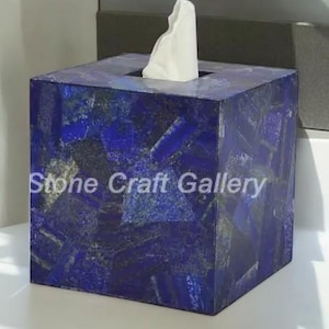 Marble Tissue Box, Lapis Stone Inlay, Semi Precious Stone Decor, Luxury Bathroom Accessory, Decorative Tissue Holder, Blue Marble Box
