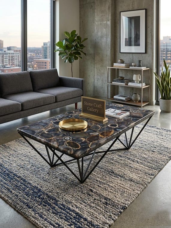 Black Agate Table Top | Luxury Semi Precious Stone Slab