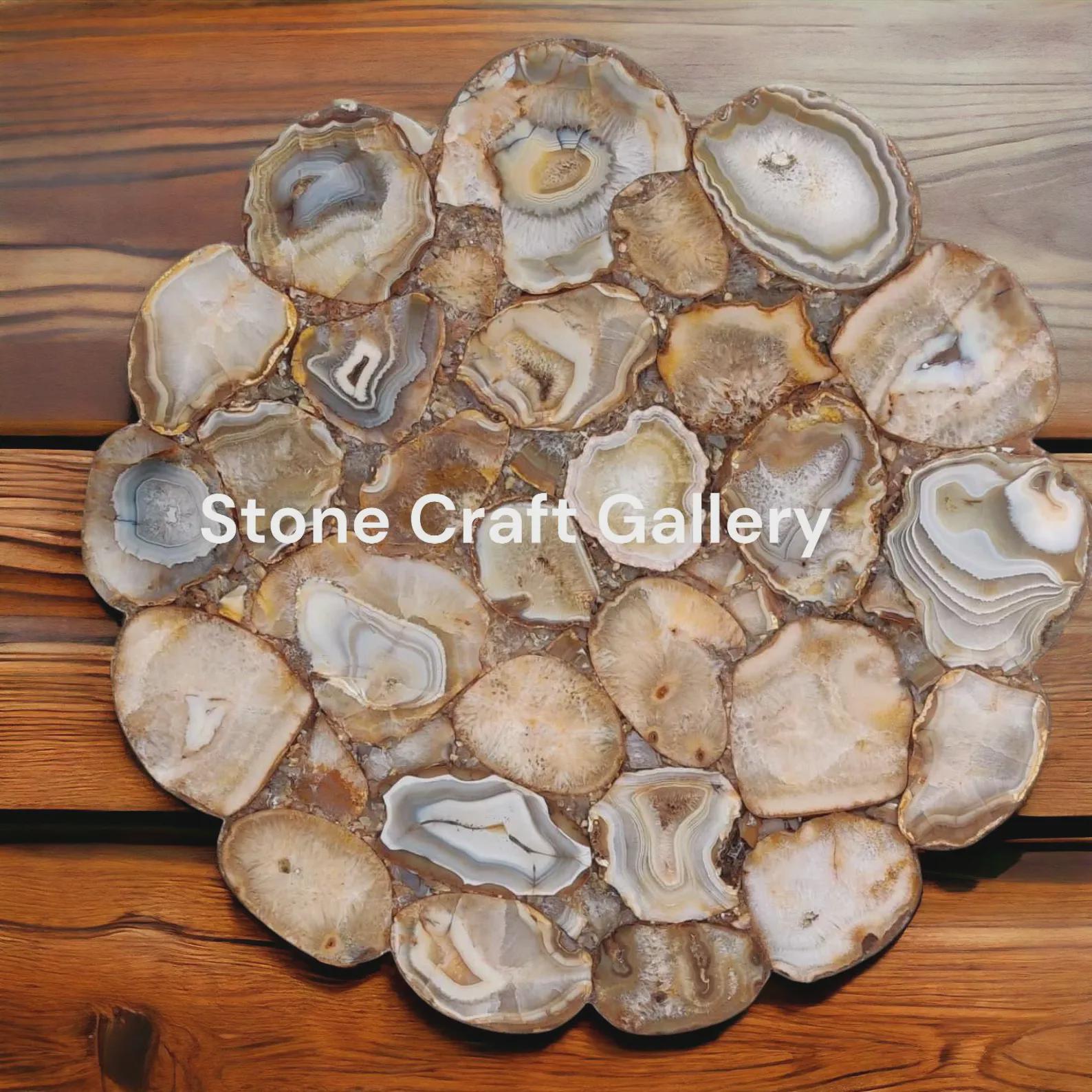 装飾品、詳細不明 瑪瑙テーブルトップ、天然石装飾、円形瑪瑙コーヒーテーブル