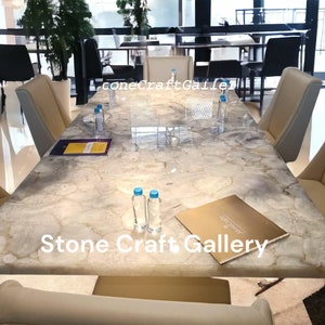 White Agate Dining Table, Natural Agate Conference Table, Natural Agate Dining Table Top, Botswana Agate Table, Agate Console Table