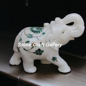Marmer Decoratief Handgemaakt Olifant Inlegwerk Malachiet Halfedelsteen Woondecoratie