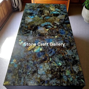 Labradorite Dining Table Top - Blue Gemstone Center Table, Kitchen Countertop Slab, Unique Home Decor Furniture Surface