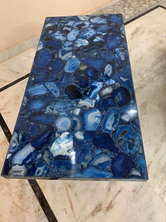 Blue Agate Table Top Handmade With 28 Steel Base/ Legs Etsy