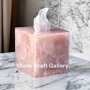 Porta fazzoletti in quarzo rosa, accessori per il bagno, decorazioni per la casa fatte a mano, decorazioni per l'ufficio, porta fazzoletti in pietra naturale, lussuoso porta fazzoletti rosa