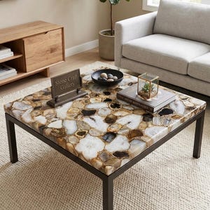 Natürliche Achat-Tischplatte, Luxus-Edelsteinkaffee-Halbedelsteinmöbel, einzigartige Geode-Tischplatte