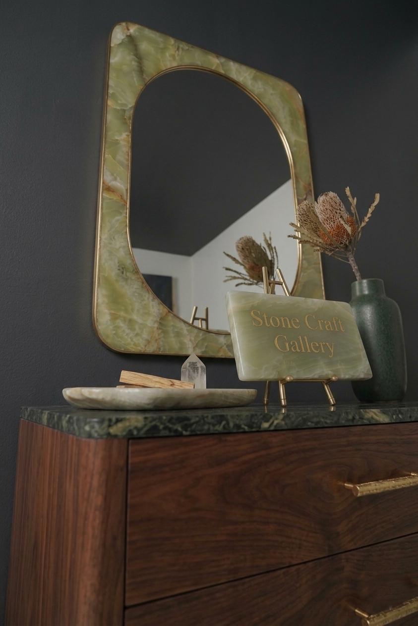 Green Onyx Wall Mirror - Natural Stone Home Decor - Luxury 