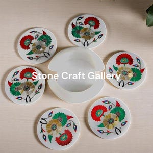 Marble Coaster Set, Marble Drink Coasters, Coffee Table Decor, Inlay Coasters, Stone Coasters, Unique Gift, Housewarming Gift, Home Decor