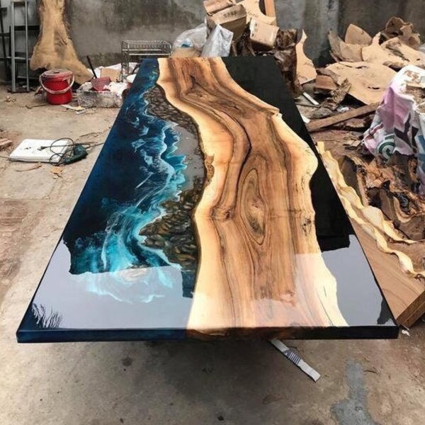 Epoxy Dining Table, Epoxy Table, Epoxy Resin River Table, With Iron Metal Base / Stand