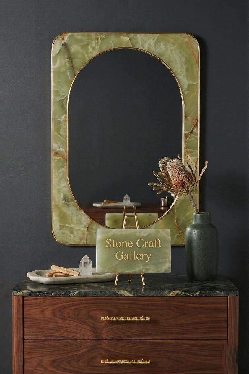 Green Onyx Wall Mirror - Natural Stone Home Decor - Luxury 