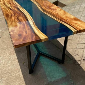 Epoxy Table Top / Wooden Resin Table Top / Blue River Epoxy Table Top /  Large Rectangular Wood Table / Wooden Table Top for Garden Décor 