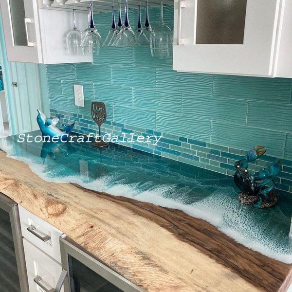 Epoxy Table Top / Wooden Resin Handmade Table Top / Blue River Epoxy table Top