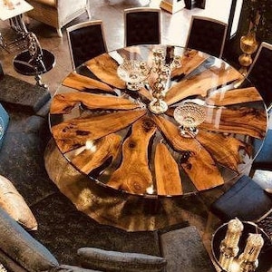 Mosaic Epoxy Table Top With Acacia Wood , Dining/coffee/bartop