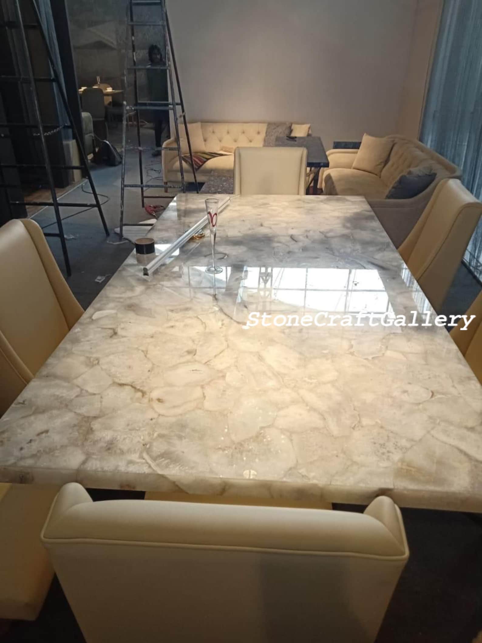 White Agate Dining Table Natural Agate Conference Table Etsy