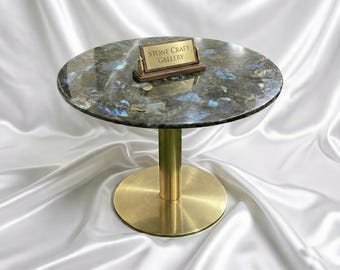 Labradorite Crystal Table Top, Healing Stones Furniture, Statement Peacock Blue Gemstone Slab