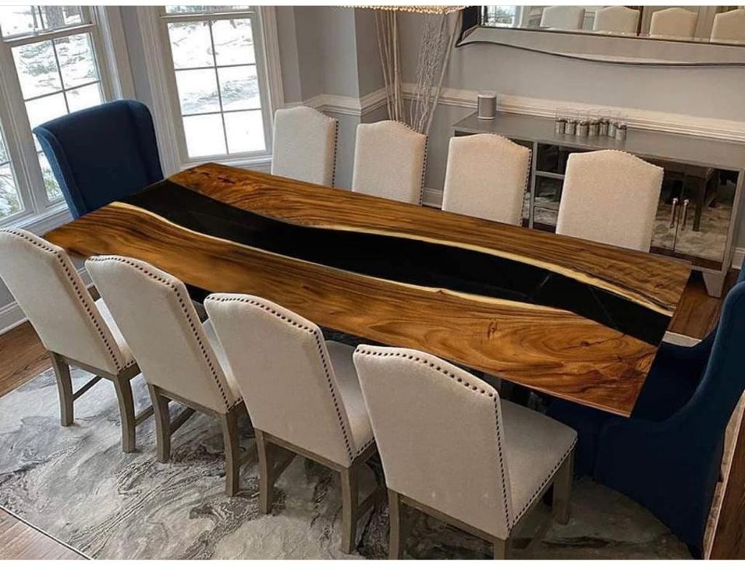 Epoxy Dining Table, Epoxy Wooden Table, Epoxy Resin Meeting Table With Iron Metal Base / Stand