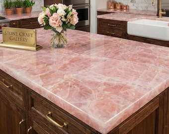 Rose Quartz Kitchen Island Countertop – Bespoke Natural Pink Crystal Slab