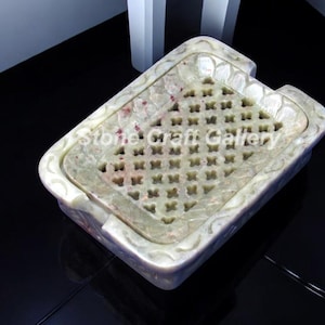 Marble Soap Dish Handmade Natural Stone Bathroom Accessory for Shower & Home Decor Organizer