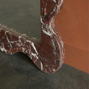 Rosso Levanto Marble Mirror | Deep Burgundy Stone Frame | Luxury Dark Red Marble Decor image 3