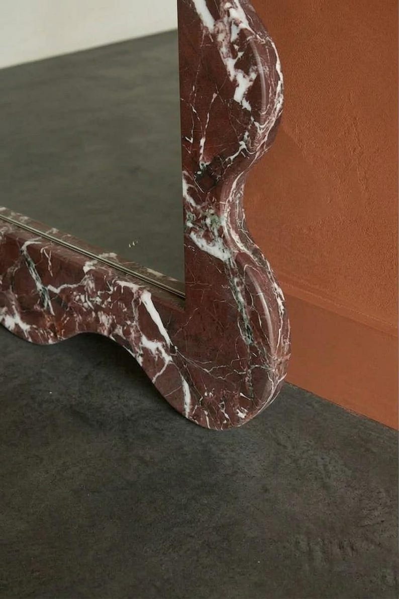 Rosso Levanto Marble Mirror | Deep Burgundy Stone Frame | Luxury Dark Red Marble Decor image 3