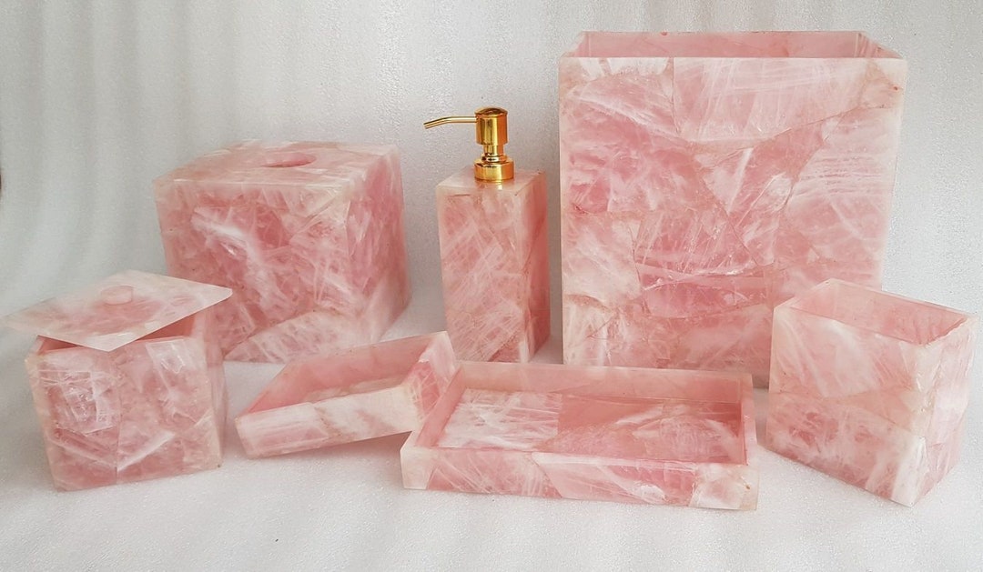 Rose Quartz 7 Pcs Bathroom Vanity Set / Rose Quartz Bath Set / Bathroom ...