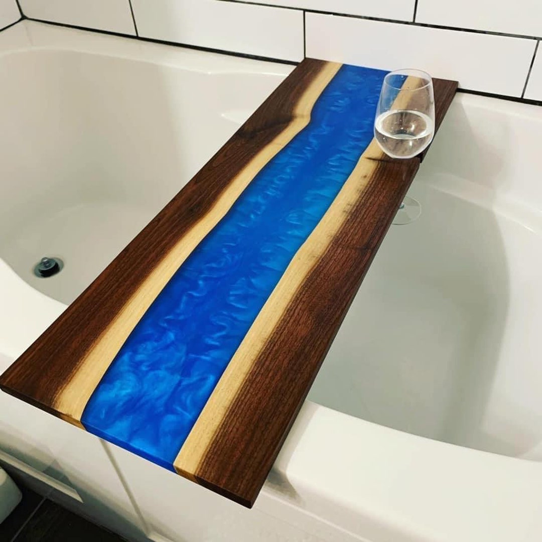 Wooden Resin Bath Caddy/resin Bath Caddy Acacia Wood Epoxy Resin Bath