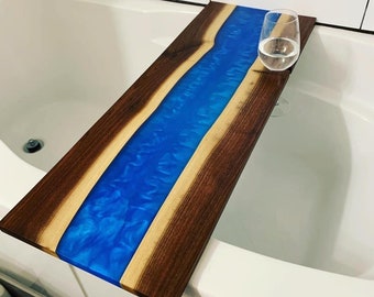 Wooden Resin Bath Caddy/Resin Bath Caddy Acacia Wood Epoxy Resin Bath Board, Bath Tray, Wooden Bath Tray,Customized Bath Tray, Bath Board