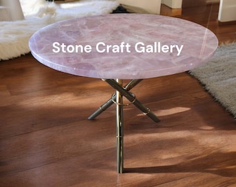 Rose Quartz Crystal Table Top for Home Decor, Luxury Stone Furniture, Elegant Dining Room Accent Piece