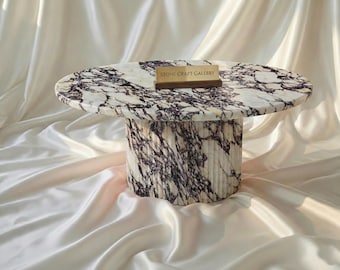 Luxury Calacatta Viola Marble Coffee Table, Italian Brecciated Marble, Deep Red Vein Stone Furniture