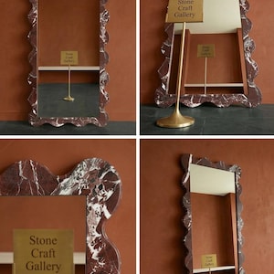 Rosso Levanto Marble Mirror | Deep Burgundy Stone Frame | Luxury Dark Red Marble Decor image 5