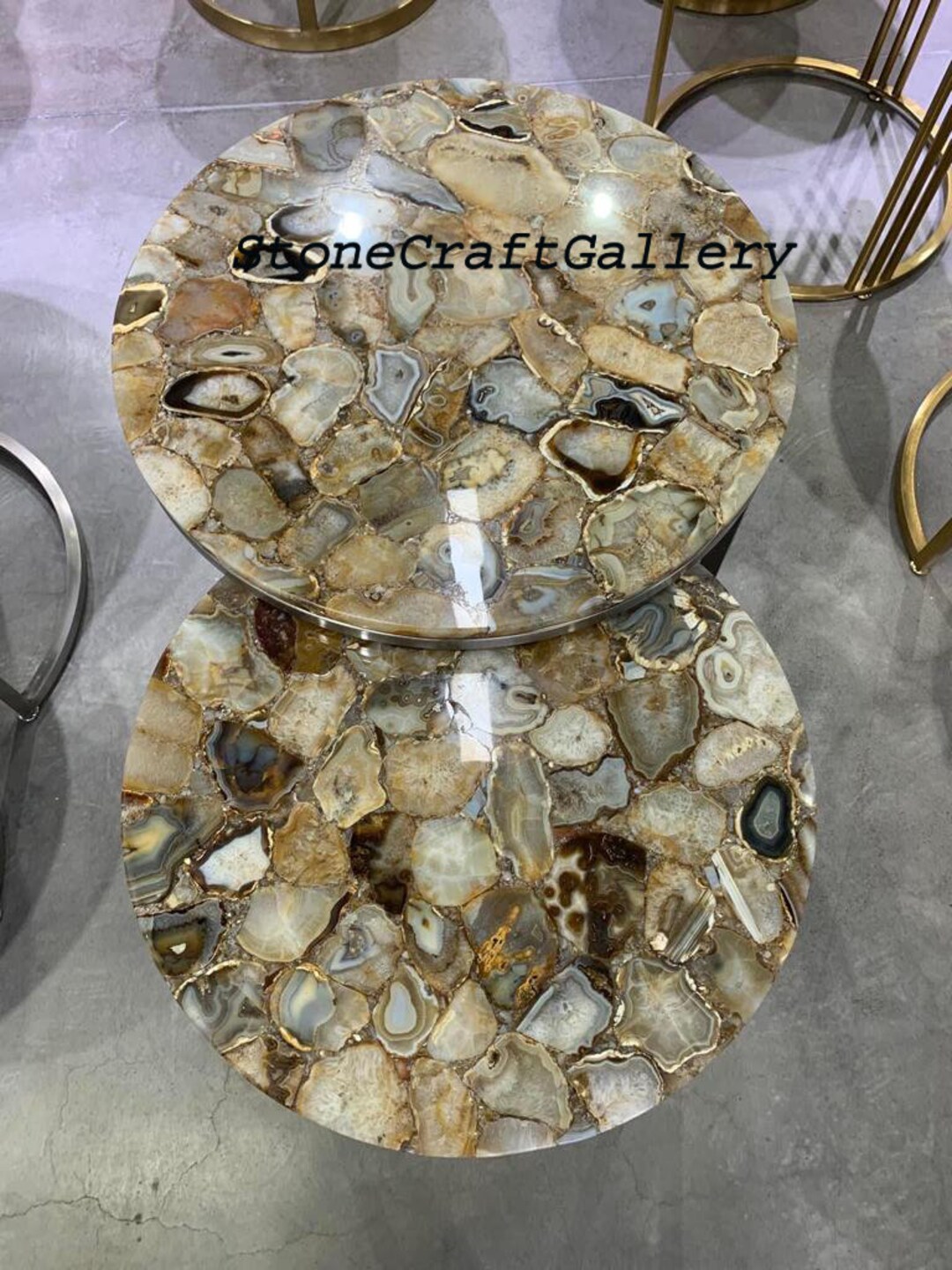 Set of Two Agate Round Coffee Table Top, Natural Agate Tabletop ,agate