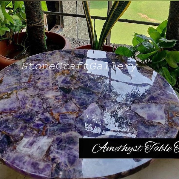 Amethyst Round Table Top Semi Precious Stones Home office decor