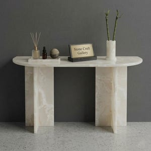 White Onyx Console Tabletop | Translucent Natural Stone | Modern Creamy White Entryway Decor