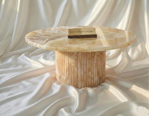 Round Honey Onyx Coffee Table, Glowing Natural Stone, Luxury Decor