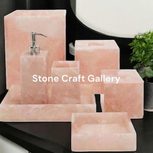Rose Quartz Bathroom Set, Agate Vanity Set, Luxury Stone Bathroom Decor, Crystal Bathroom Accessories, Unique Pink Bathroom Set, Gift Idea