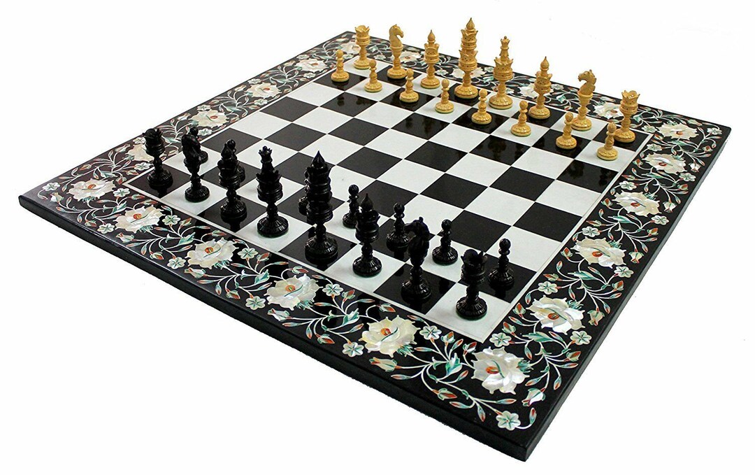 Marble Chess Board Game Table/ Chess Table Handmade Inlay / Etsy