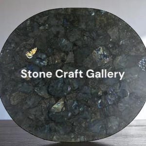 Labradorite Table Top, Natural Gemstone Furniture, Crystal Dining Table, Blue Stone Decor, Unique Home Accent, Luxury Interior Table