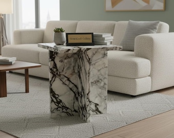 Mesa de centro/lateral em mármore Calacatta Viola | Mesa de centro em pedra italiana com veios