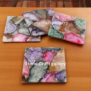 Agate Coaster Set, 4 Coasters, Natural Stone Drink Coasters, Tableware, Bar Accessories, Unique Gift, Home Decor, Geode Slice, Modern Design