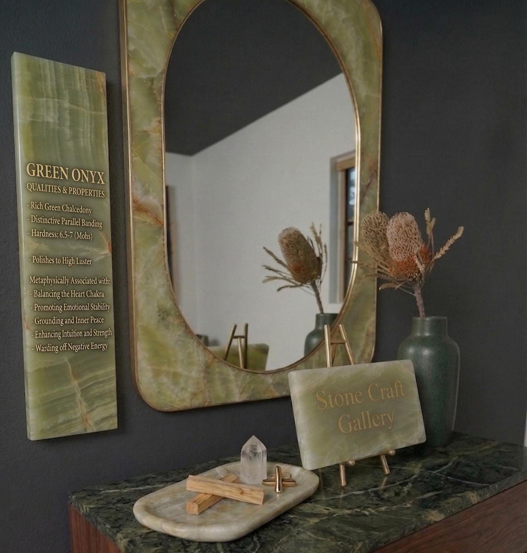 Green Onyx Wall Mirror - Natural Stone Home Decor - Luxury 