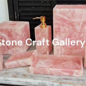 Vanity Set Rose Quartz 7 Piece Bathroom Accessories Bath Vanity Decor Home Decor Gift Set