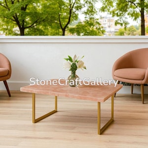 Pink Rose Quartz Coffee Table Top, Agate Stone Top, Living Room Decor, Healing Crystal Home Accent, Unique Stone Slab