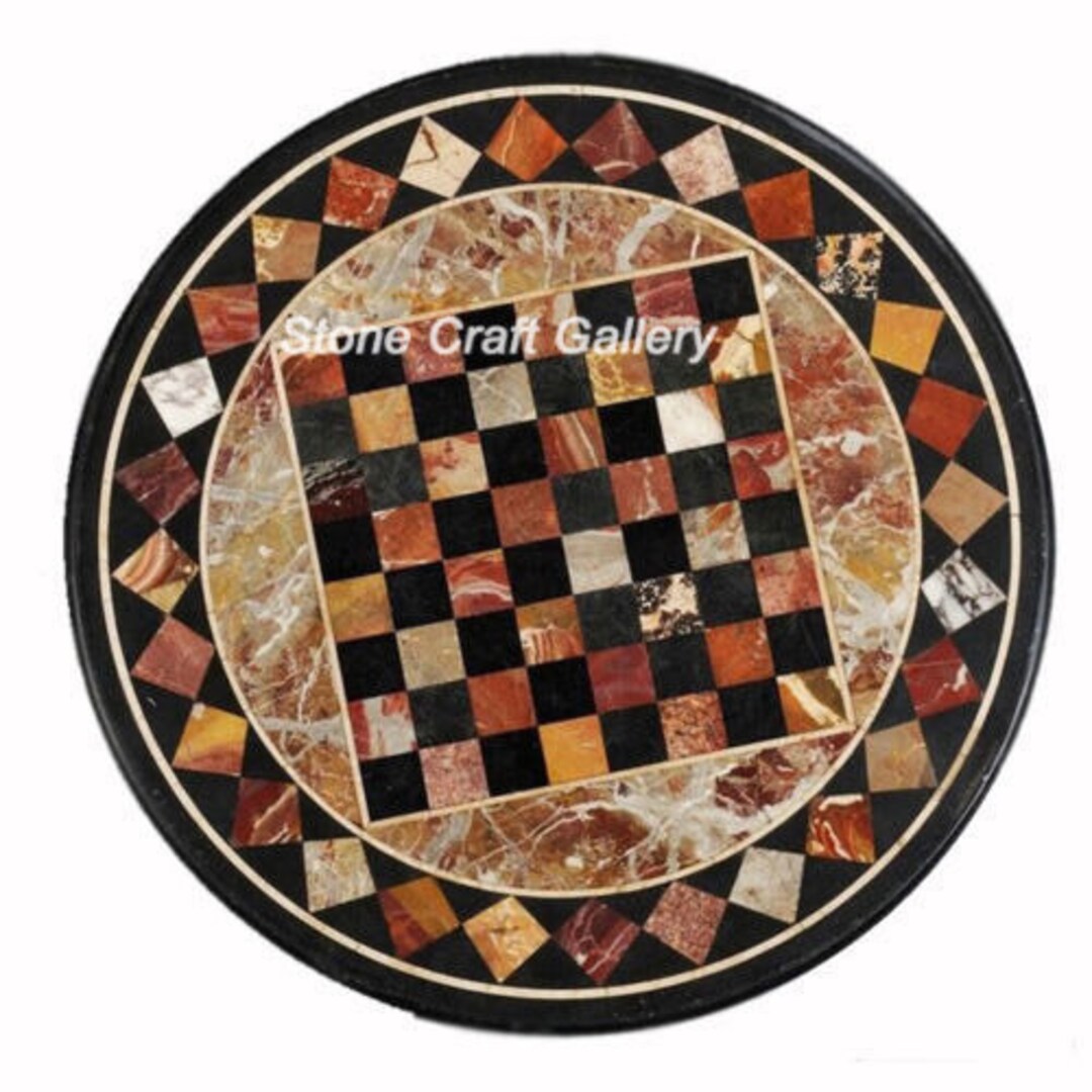 Round Marble Chess Table Handmade Inlay Etsy