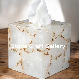 Porta fazzoletti in quarzo bianco, elegante porta tovaglioli in quarzo, arredo bagno, accessori per la casa unici, regalo in pietra naturale