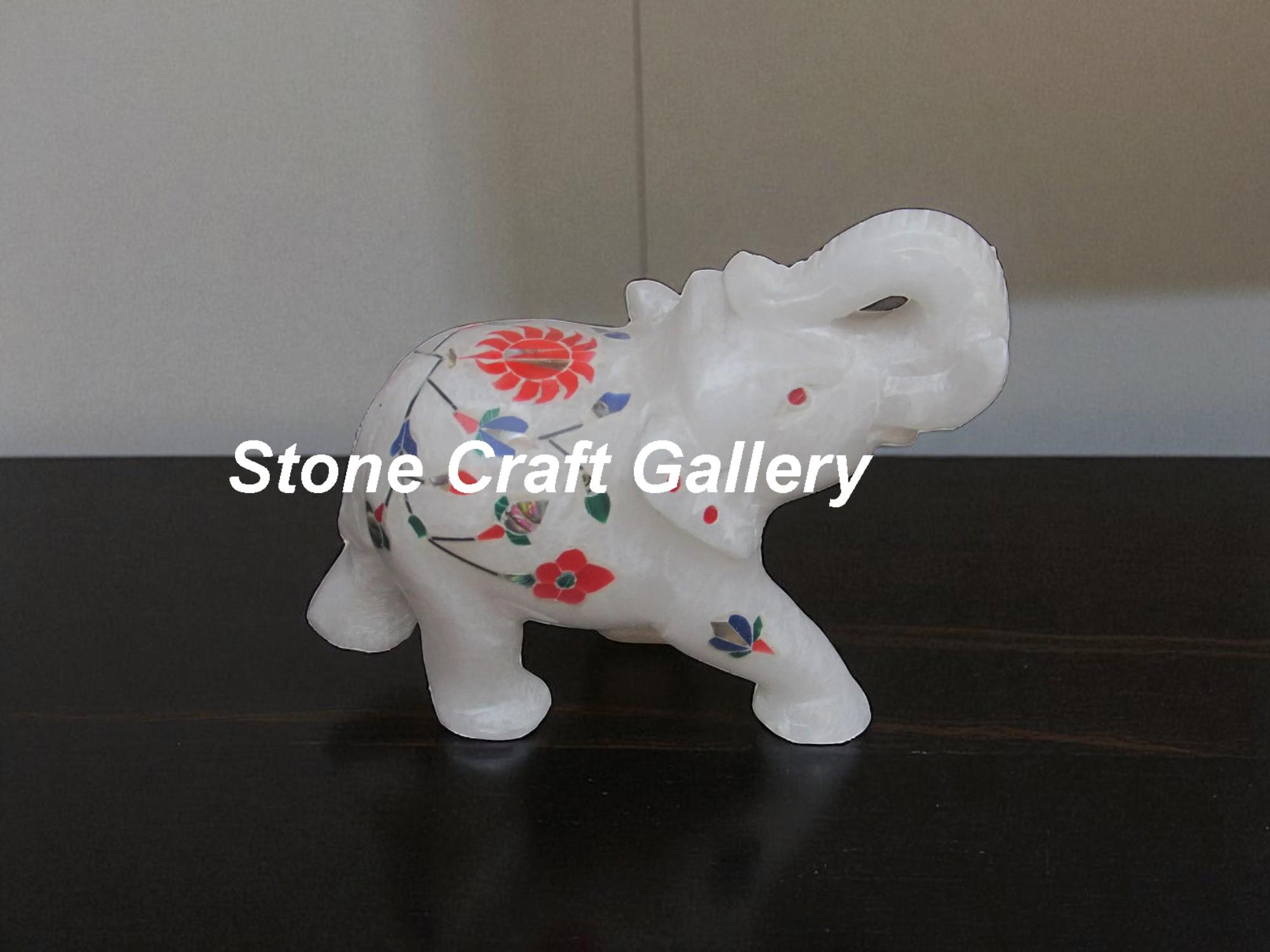 大理石　象の置物 インド】ホワイト大理石 象の置物（鼻の向き 下） :: インド