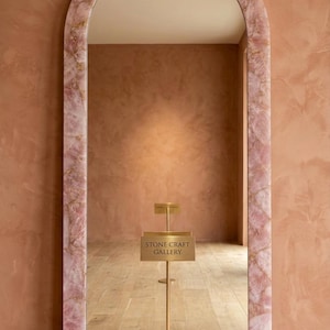 Natural Rose Quartz Healing Crystal Mirror – "Stone of Love" Luxury Vanity Decor