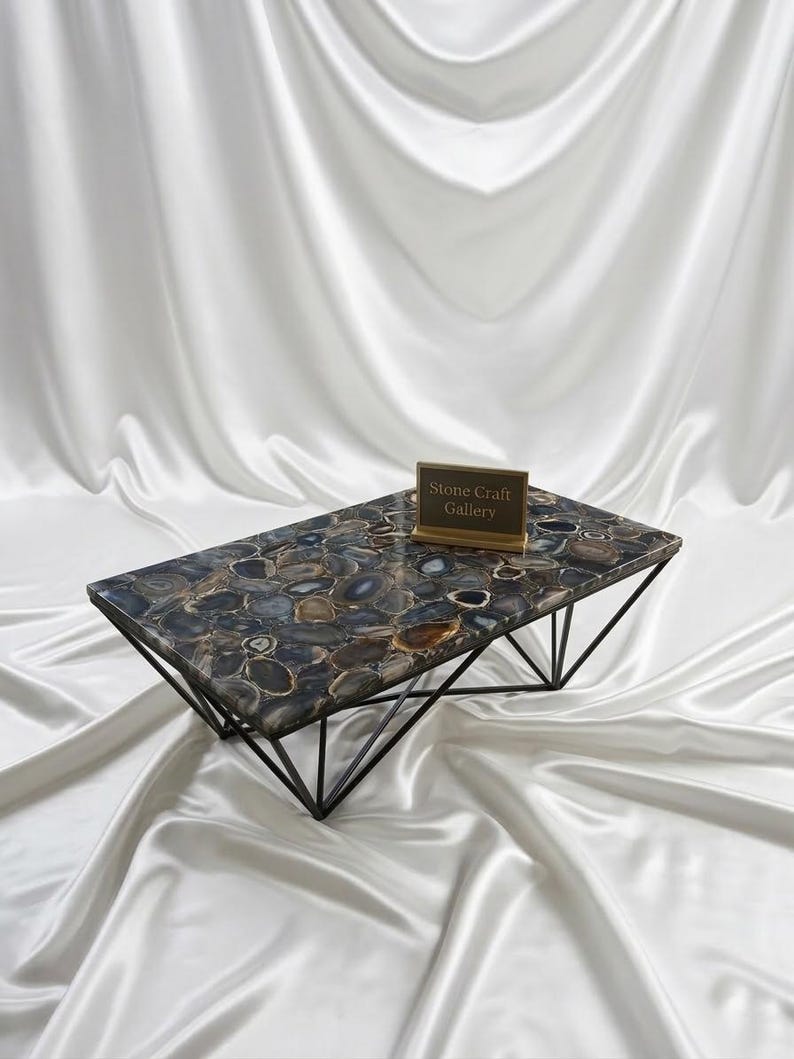 Black Agate Table Top | Luxury Semi Precious Stone Slab image 6