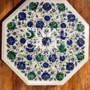 Marble Table Top, Inlay Work, Pietra Dura, Semiprecious Stone, Coffee Table, Dining Table, Luxury Decor, Octagon Table, Center Table