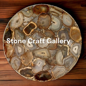 Natural Agate Slab Side Table Top – Handmade Crystal Stone Decor, Unique Geode Furniture Accent for Living Room or Bedroom
